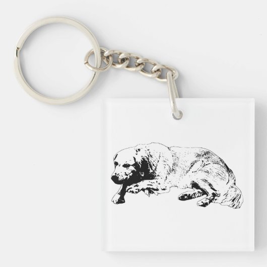 Minimal Black Ink Dog Keychain For Strong Calm Day キーホルダー (正面)