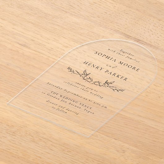 Minimal Black Line Art Wedding Arch アクリル招待状 (レイダウン)