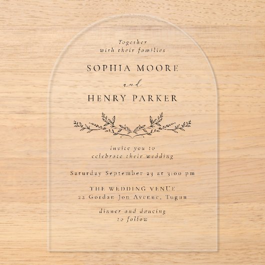 Minimal Black Line Art Wedding Arch アクリル招待状 (正面)