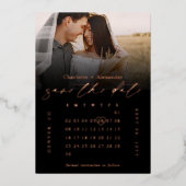 Minimal Black Photo Calendar Wedding Save the Date 箔招待状 (正面)