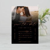 Minimal Black Photo Calendar Wedding Save the Date 箔招待状 (立ち正面)