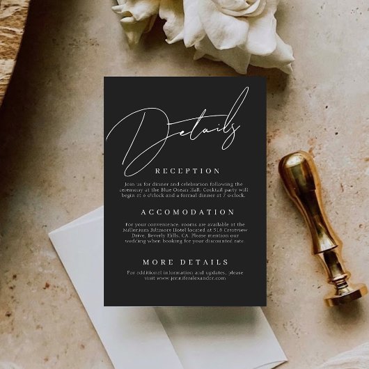 Minimal Black Wedding Details Enclosure Card エンクロージャーカード
