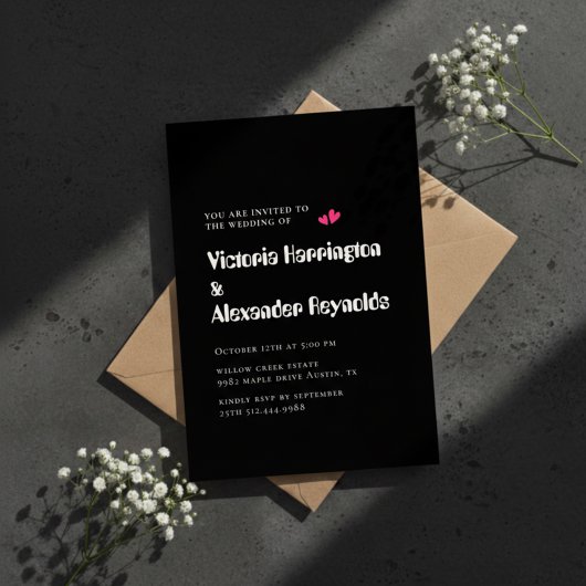 Minimal Black Wedding Typography Invitation 招待状