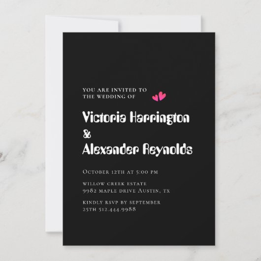 Minimal Black Wedding Typography Invitation 招待状 (正面)