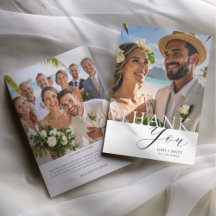 Minimal black & White 2 Photo Wedding Thank You