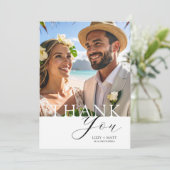 Minimal black & White 2 Photo Wedding Thank You サンキューカード (スタンド正面)