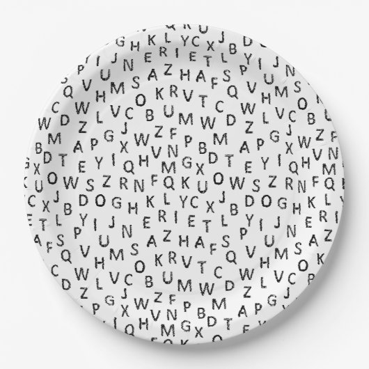 Minimal Black White Alphabet Pattern  ペーパープレート (正面)