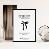 Minimal Black & White Bow Birthday Invitation 招待状