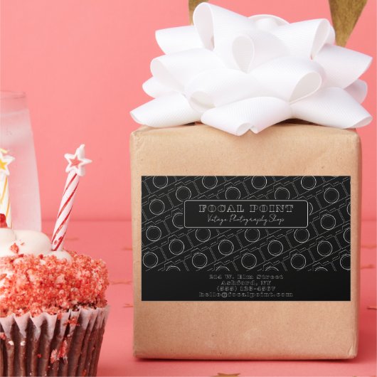 Minimal Black & White Camera Pattern Photography 長方形シール (パーティー)