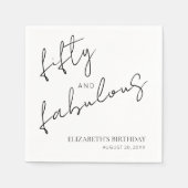 Minimal Black White Fifty and Fabulous Birthday スタンダードカクテルナプキン (正面)