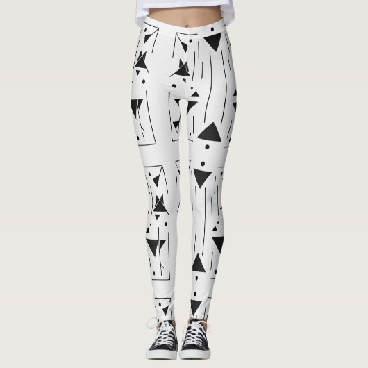 Minimal Black White Geometric Pattern Modern Abstr レギンス (正面)