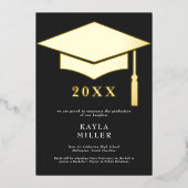 Minimal Black & White Gold Cap Grad Announcement 箔招待状 (正面)
