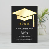 Minimal Black & White Gold Cap Grad Announcement 箔招待状 (立ち正面)