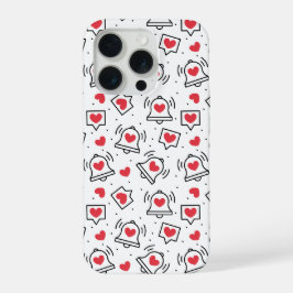 Minimal Black & White Heart Notification Pattern iPhone 15 Proケース