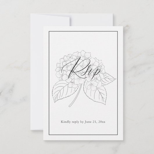 Minimal Black & White Hydrangea Wedding RSVP (正面)