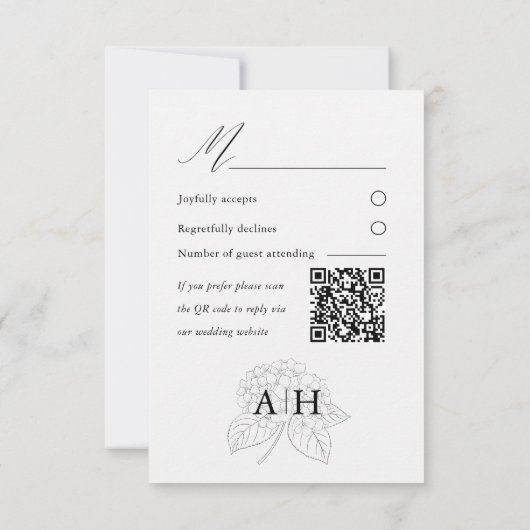 Minimal Black & White Hydrangea Wedding RSVP (裏面)