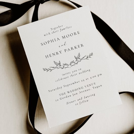 Minimal Black & White Line Art Wedding Invitation 招待状