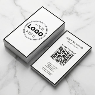 Minimal Black White Modern QR Code Logo 名刺