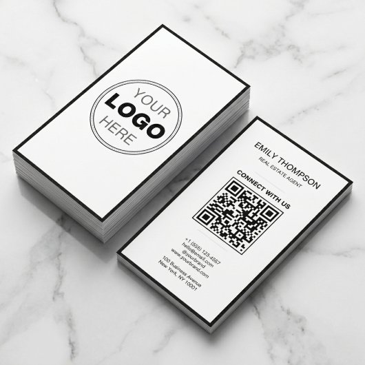 Minimal Black White Modern QR Code Logo 名刺