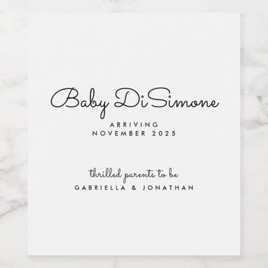 Minimal Black White Pregnancy Announcement  ワインラベル (シングルラベル)