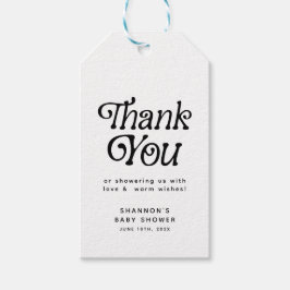 Minimal Black & White Retro Baby Shower Thank You ギフトタグ
