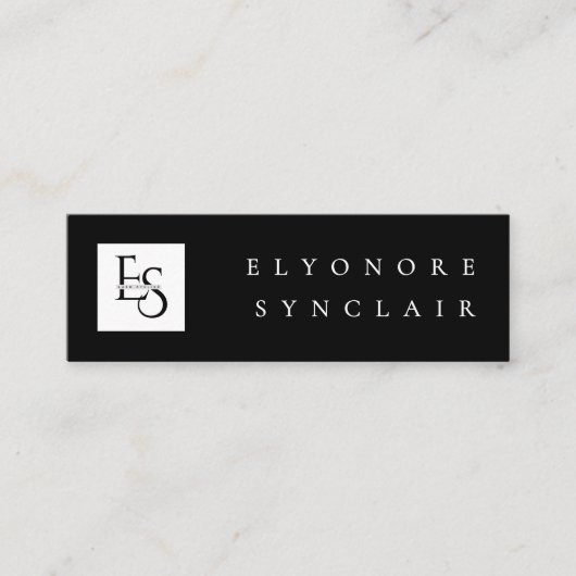 Minimal Black White Script Lash Logo Qr Code スキニー名刺 (正面)