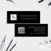 Minimal Black White Script Lash Logo Qr Code スキニー名刺
