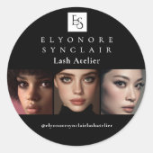 Minimal Black White Script Lash Photo Logo ラウンドシール (正面)