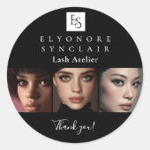Minimal Black White Script Lash Photo Logo ラウンドシール (正面)