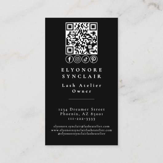 Minimal Black White Script Lash Photo Logo QR 名刺 (裏面)