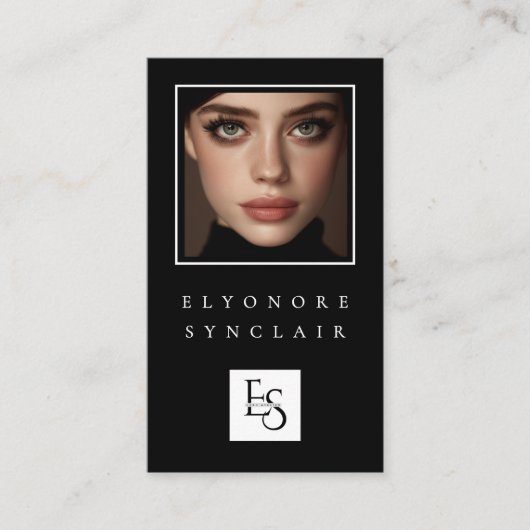 Minimal Black White Script Lash Photo Logo QR 名刺 (正面)