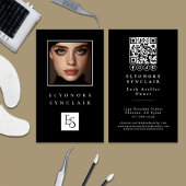 Minimal Black White Script Lash Photo Logo QR 名刺
