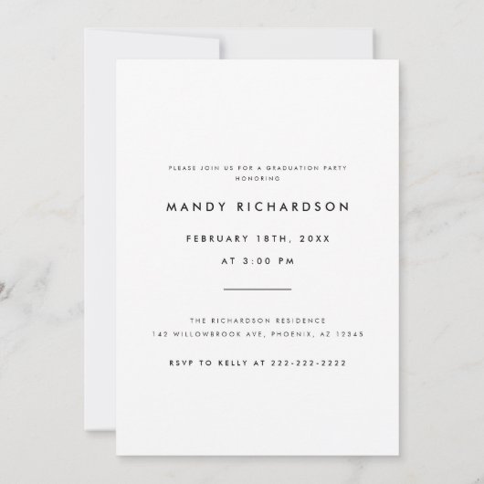 Minimal Black White Script Photo Graduation Party 招待状 (裏面)