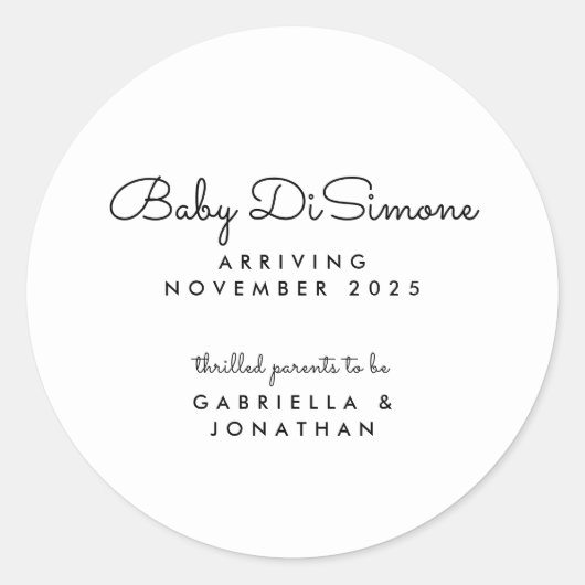 Minimal Black White Script Pregnancy Announcement  ラウンドシール (正面)