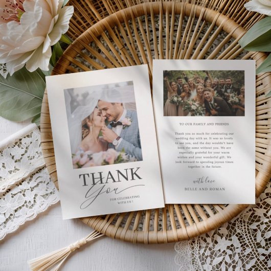 Minimal Black & White Thank You Wedding  サンキューカード