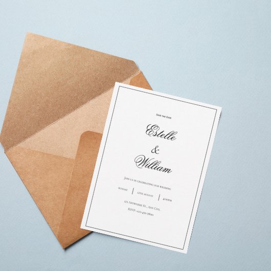 Minimal Black & White Wedding Design 招待状