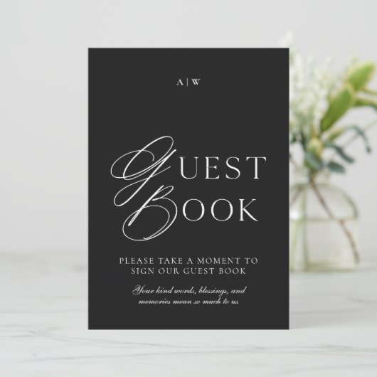 Minimal Black & White Wedding Guest Book Sign 招待状 (スタンド正面)