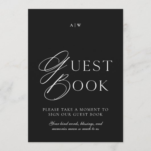 Minimal Black & White Wedding Guest Book Sign 招待状 (正面)