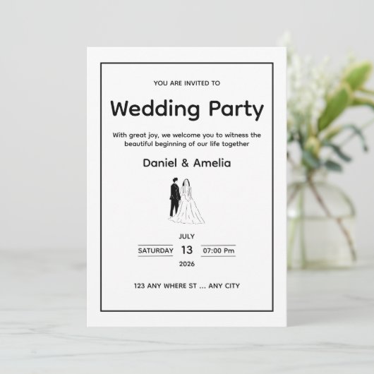 Minimal Black & White Wedding Invitation 招待状 (スタンド正面)