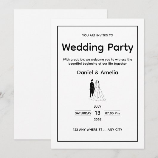 Minimal Black & White Wedding Invitation 招待状 (正面/裏面)