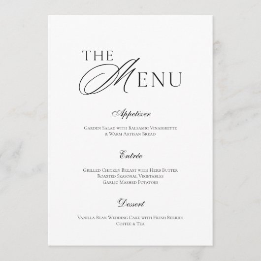 Minimal Black & White Wedding Menu Card 招待状 (正面)