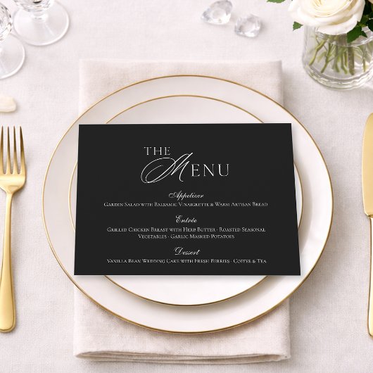 Minimal Black & White Wedding Menu card 招待状