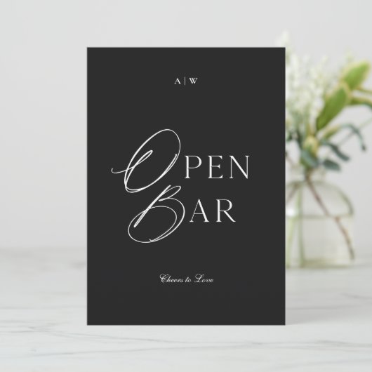 Minimal Black & White Wedding Open Bar Sign 招待状 (スタンド正面)