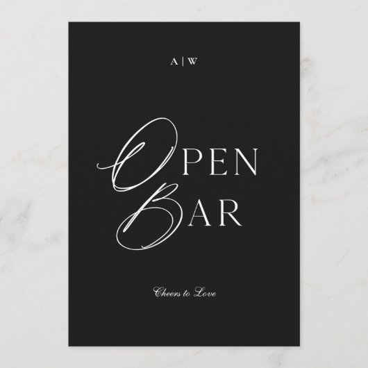 Minimal Black & White Wedding Open Bar Sign 招待状 (正面)