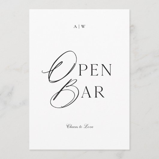 Minimal Black & White Wedding Open Bar Sign 招待状 (正面)