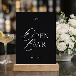 Minimal Black & White Wedding Open Bar Sign 招待状