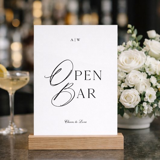 Minimal Black & White Wedding Open Bar Sign 招待状
