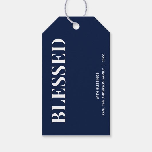 Minimal BLESSED | Navy Blue Holiday ギフトタグ (正面)
