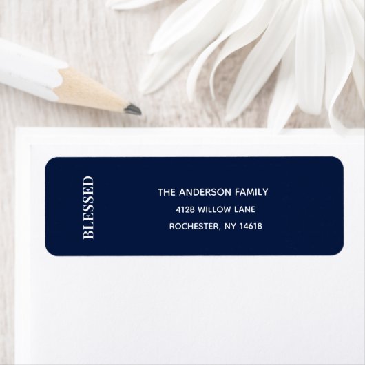 Minimal BLESSED | Navy Blue Holiday Address Label ラベル (インサイチュ)