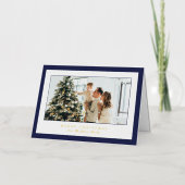 Minimal Blue Border Photo Elegant Christmas 箔シーズンカード (正面)